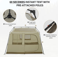 Village Instant Tent, 4 Person 8 Person Camping Tent with Full Rainfly, Waterproof Large Cabin Tents for Car Camping