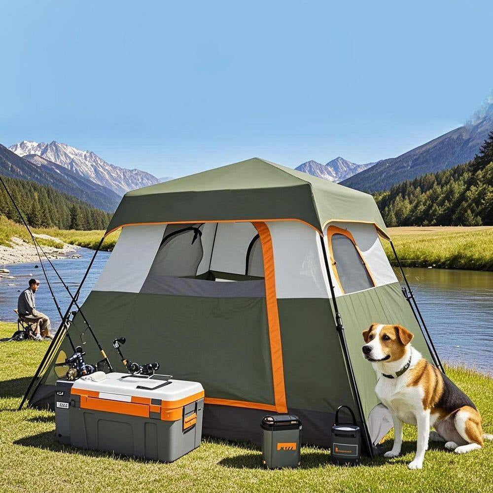 Camping Tent 8 Ft. X 8 Ft. Army Green Camping Tent Fast Cabin Tent with Instant Setup Tent