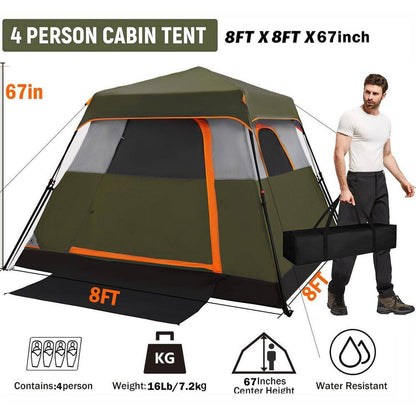 Camping Tent 8 Ft. X 8 Ft. Army Green Camping Tent Fast Cabin Tent with Instant Setup Tent