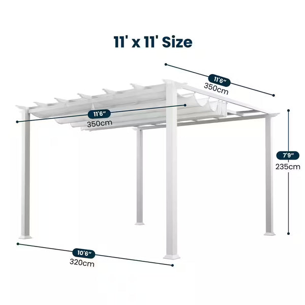 Aluminum Pergola Built for Outdoor Living, 11x11 Coverage, Retractable Soft-Top, Heavy-Gauge Frame