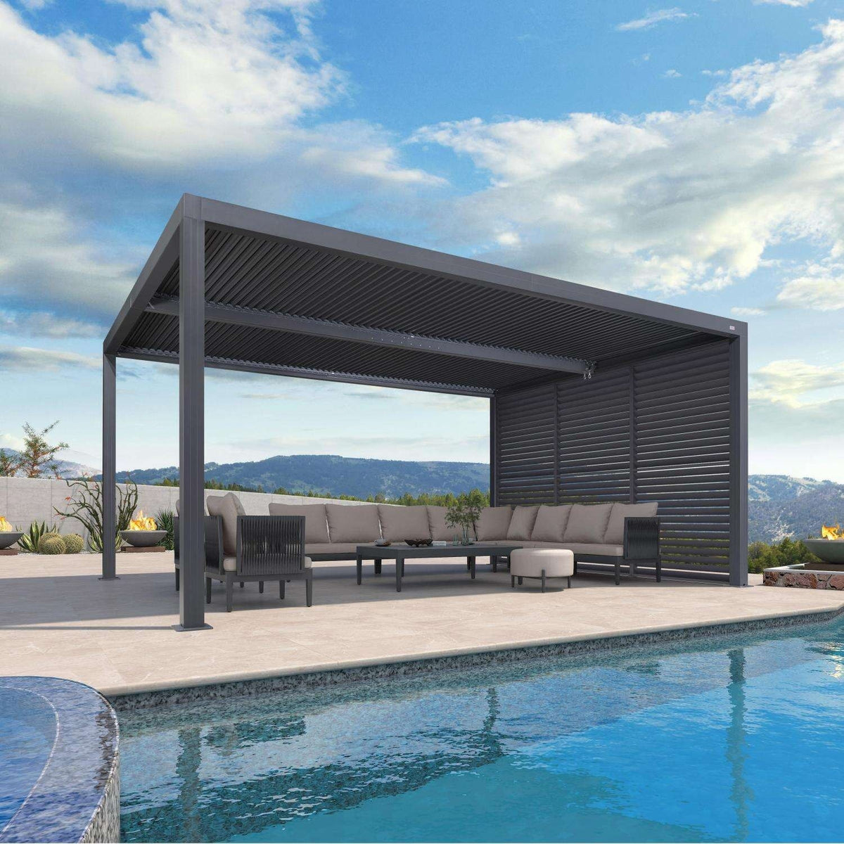 Gray Louvered Pergola Outdoor Aluminum Pergola with Adjustable Roof for Patio Gray Hardtop Gazebo