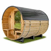 Outdoor Barrel Sauna Built for Family Sessions, Cedar Construction, 9kW Electric Heater, Wi-Fi Control